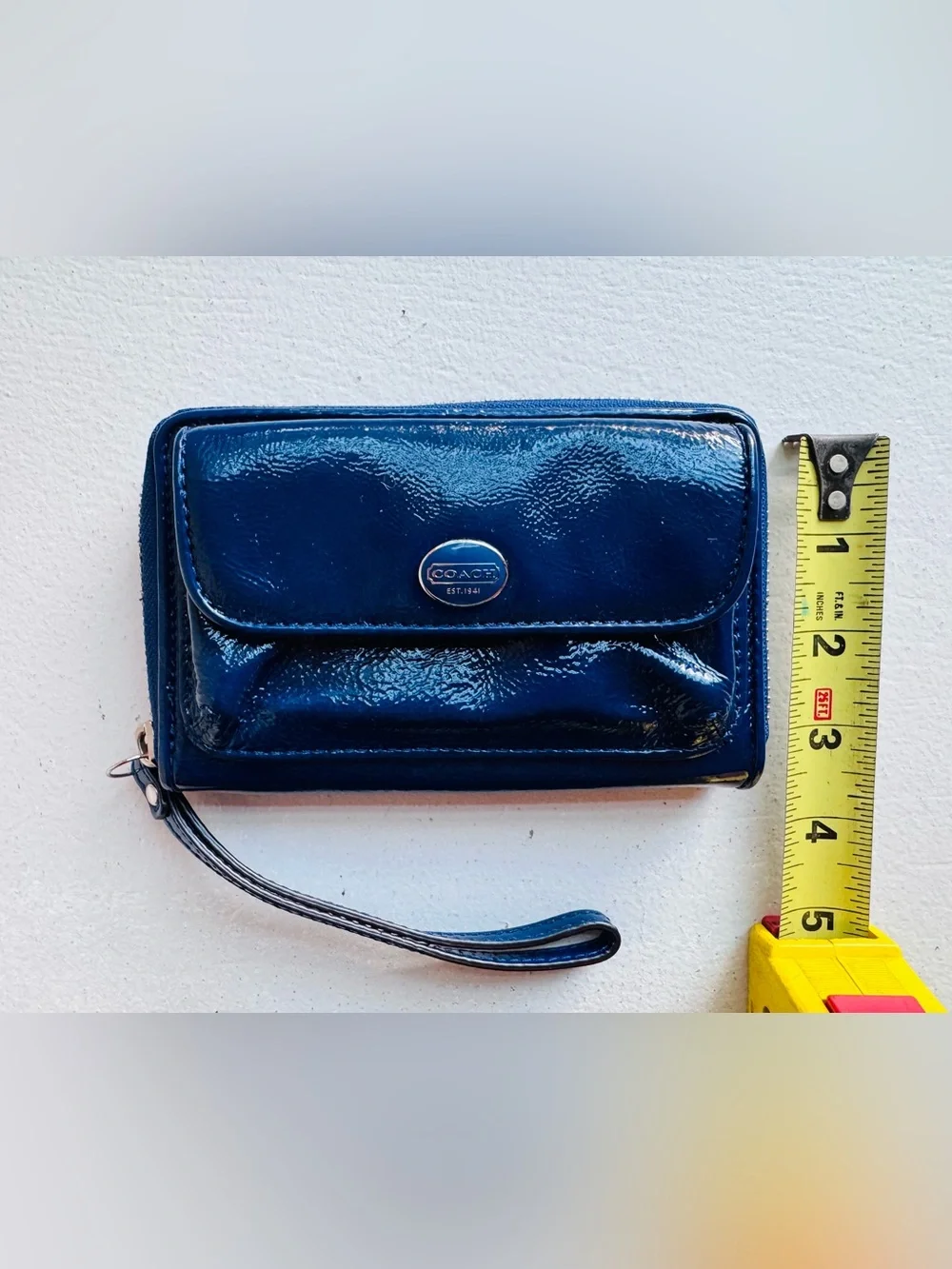 Coach Patent Leather Wristlet in Deep Blue